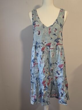 NWT Bellambra Made In Italy 100% Linen Blue Floral Halter Summer Dress Size XS